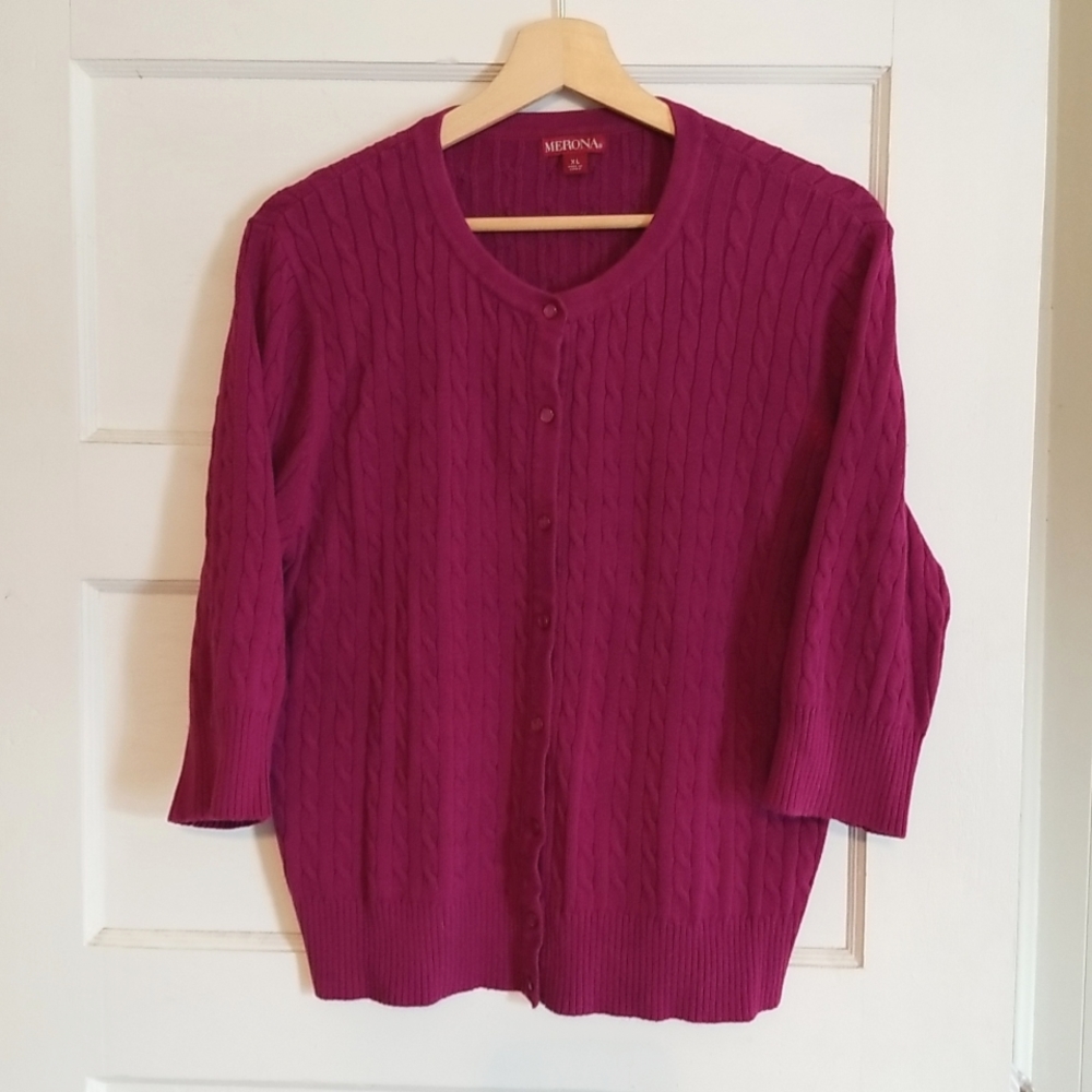 Magenta baby cable knit cardigan
